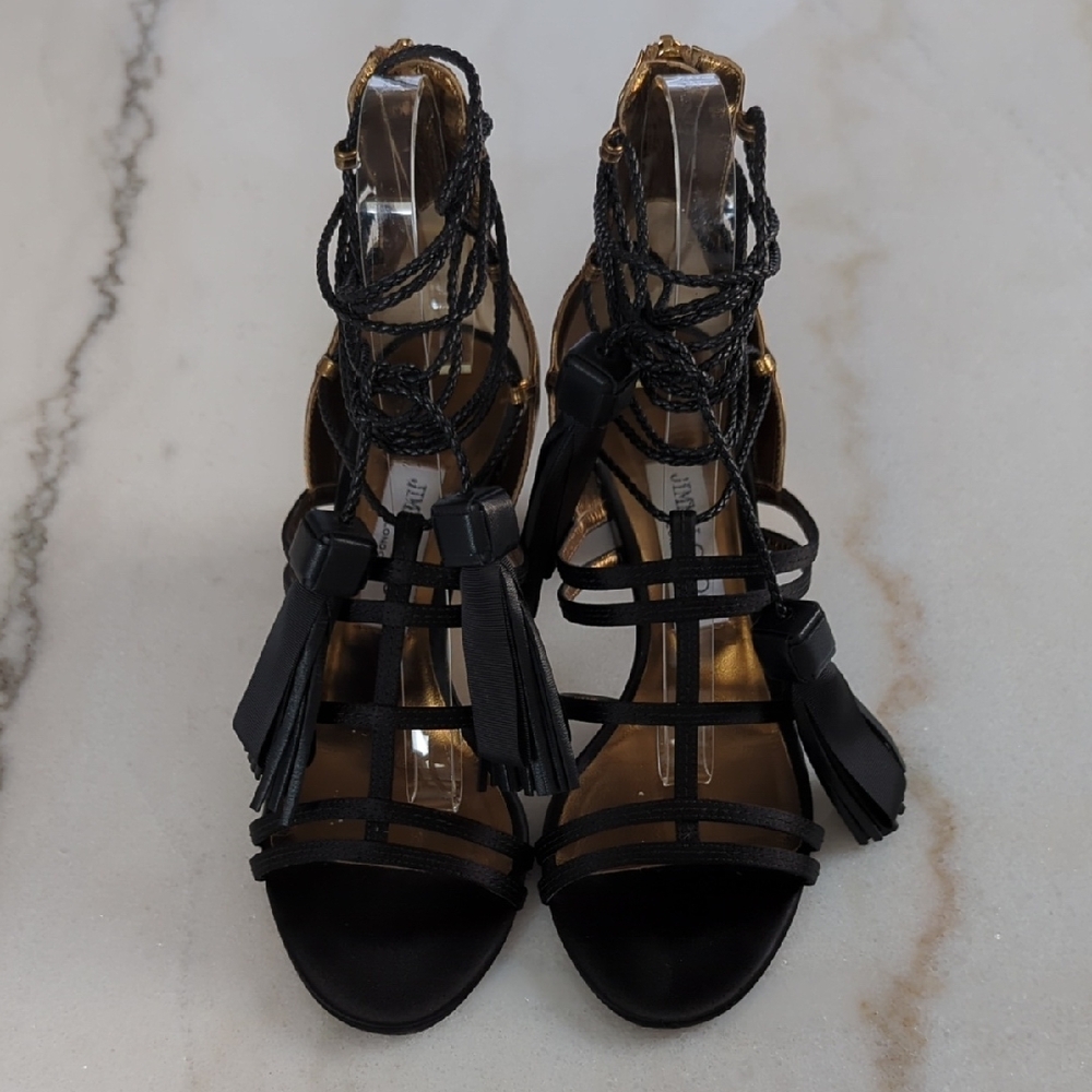 Jimmy Choo Gold and Black Lace-Up Heels Diamond 65 Size 7.5 - Picture 8 of 13